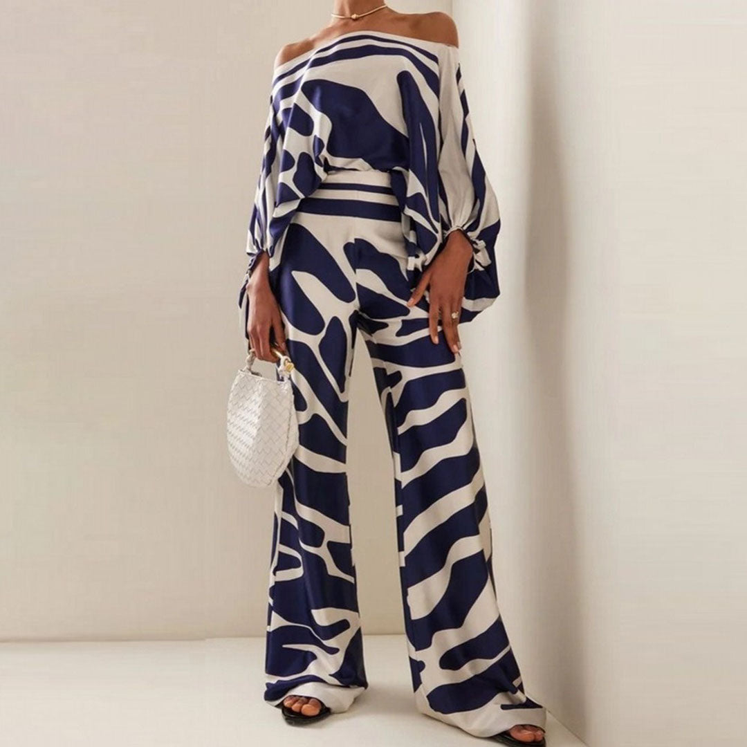 Élégant ensemble en satin pour femmes – Top décolleté et pantalon large