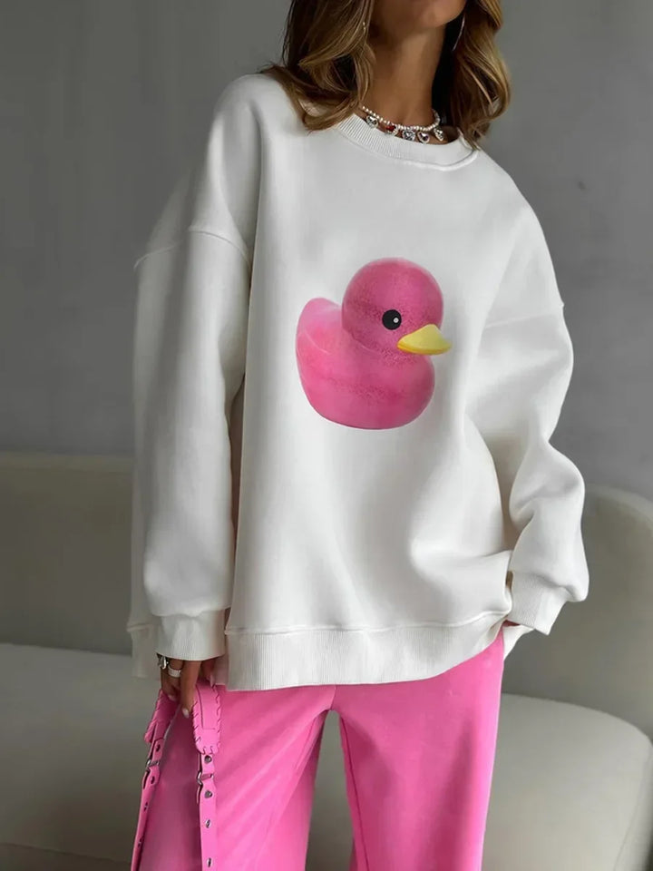 Women's Casual Oversized Hoodie with Yellow Duck Print