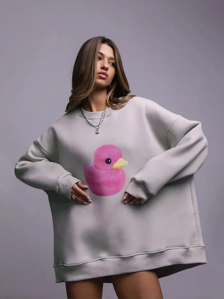 Women's Casual Oversized Hoodie with Yellow Duck Print