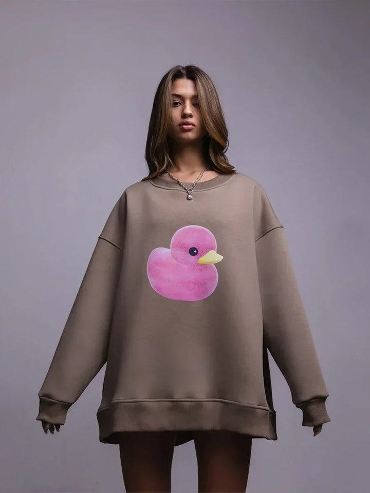 Women's Casual Oversized Hoodie with Yellow Duck Print