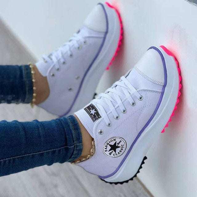 Damskie sneakersy Star Patch na platformie z sznurowaniem – swobodne masywne tenisówki z płótna