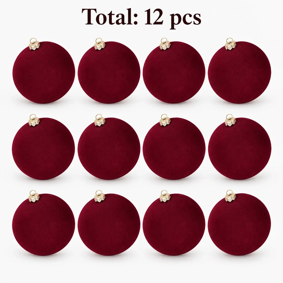 Set of 12 velvet Christmas baubles