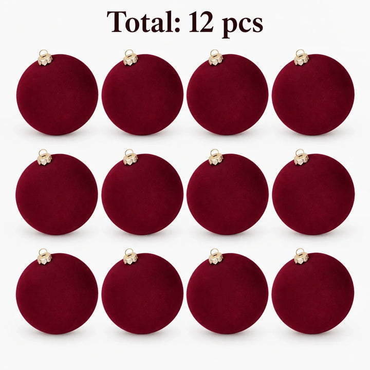 Set of 12 velvet Christmas baubles