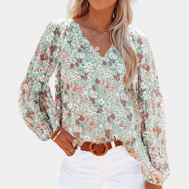 Blouse pour femmes – mélange de coton – motif floral – manches bouffantes – design d'été