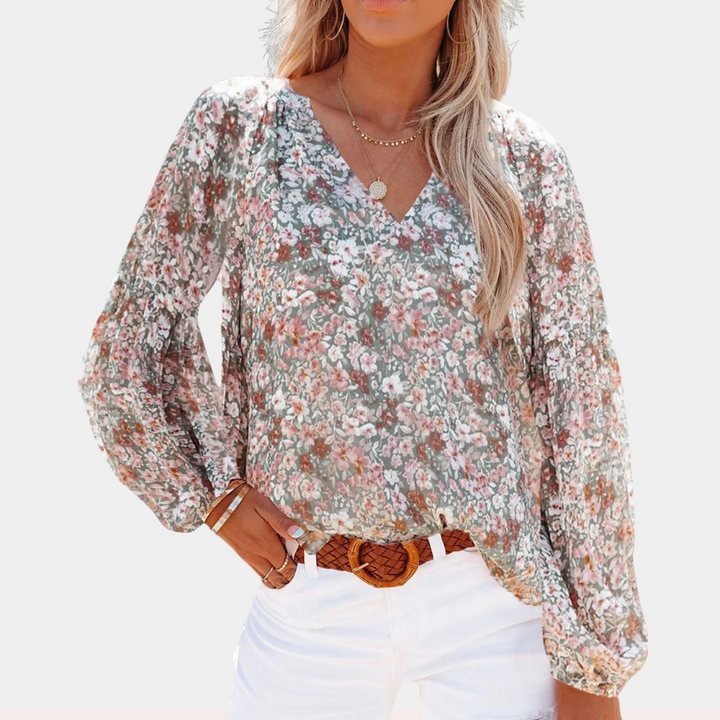 Blouse pour femmes – mélange de coton – motif floral – manches bouffantes – design d'été