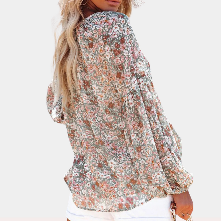 Blouse pour femmes – mélange de coton – motif floral – manches bouffantes – design d'été