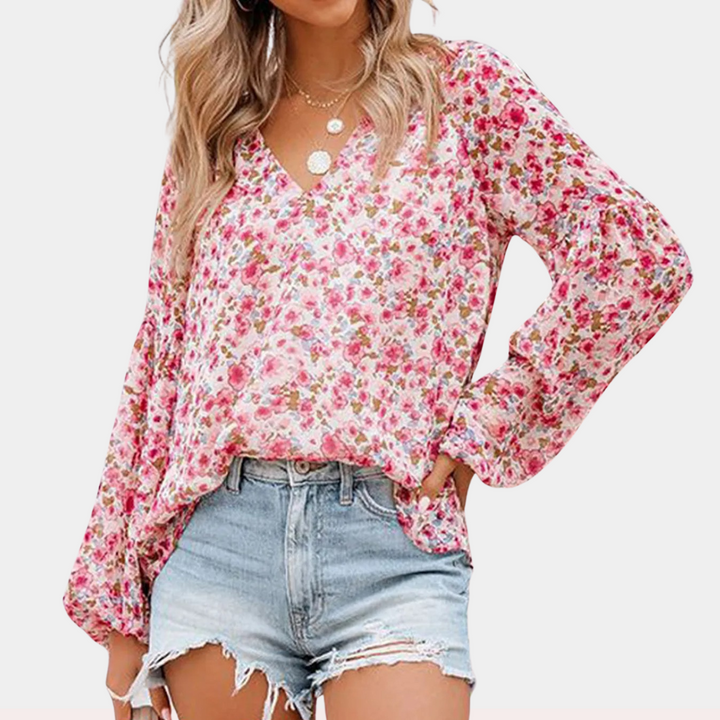 Blouse pour femmes – mélange de coton – motif floral – manches bouffantes – design d'été