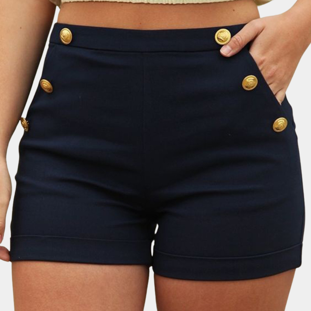 Modern high-waist shorts with golden button accents – premium women's shorts