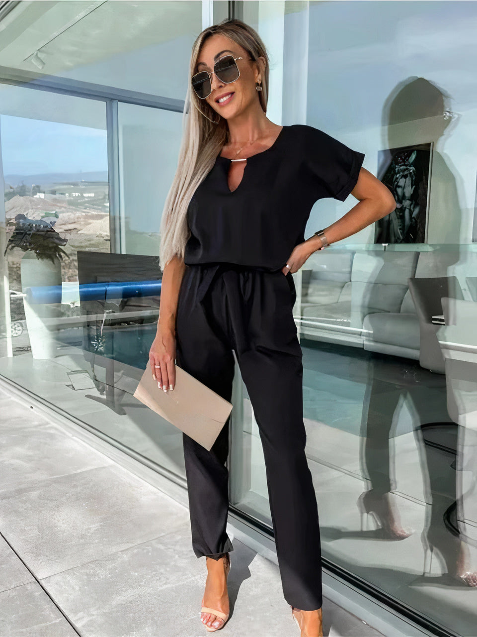 Jumpsuit for women with elegant wrap belt