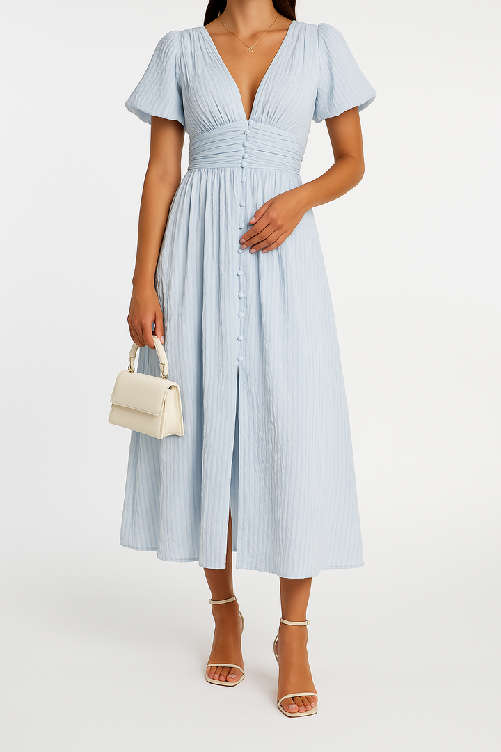 Damska elegancka sukienka maxi z guzikami i luźnym krojem – letnia sukienka w stylu chic