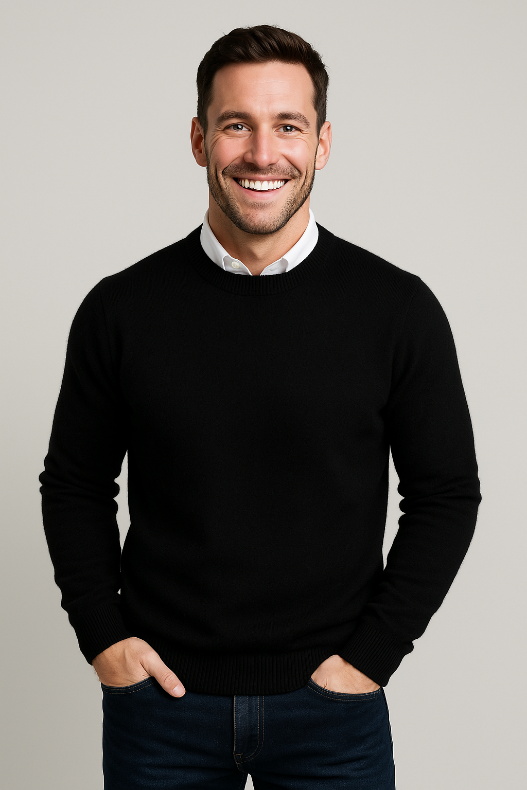 Classic Knitted Men's Sweater with Crew Neck
