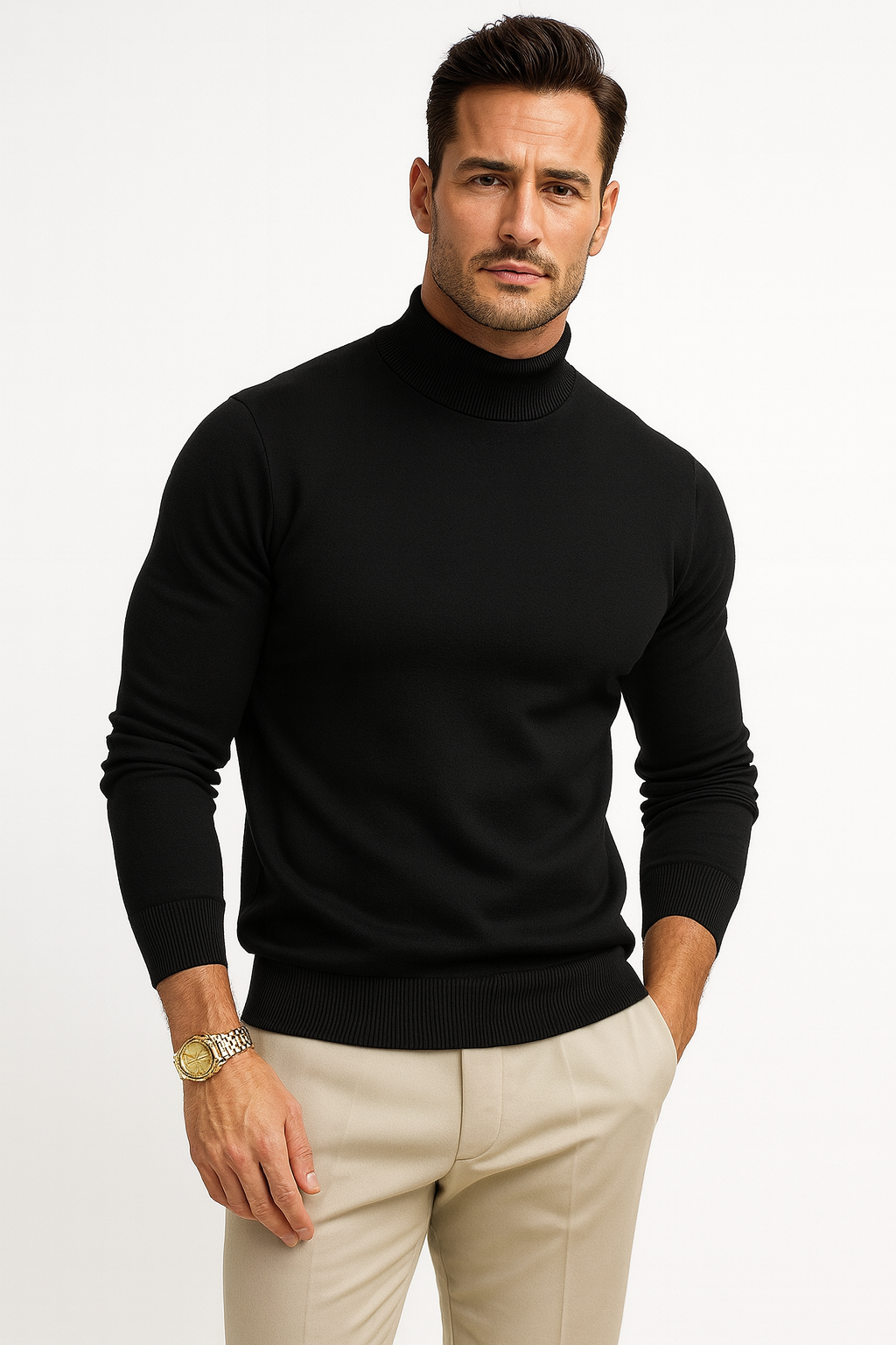 Fine-Knit Turtleneck Men's Sweater Regular Fit Winter