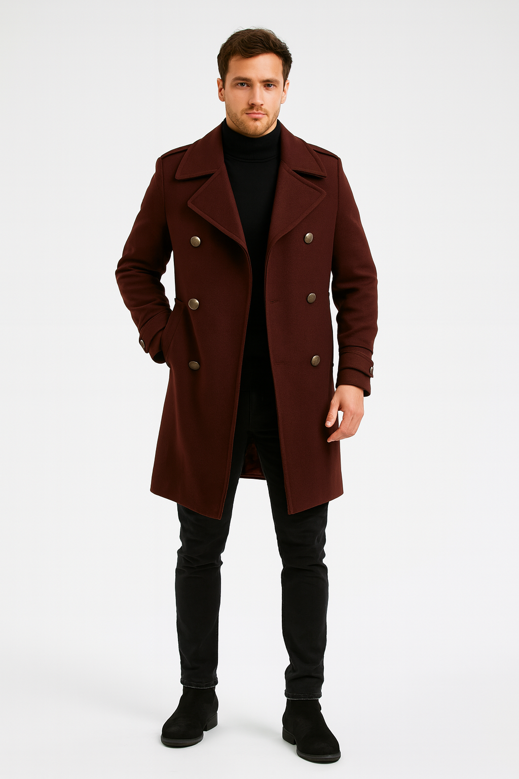 Manteau homme long en laine style vintage