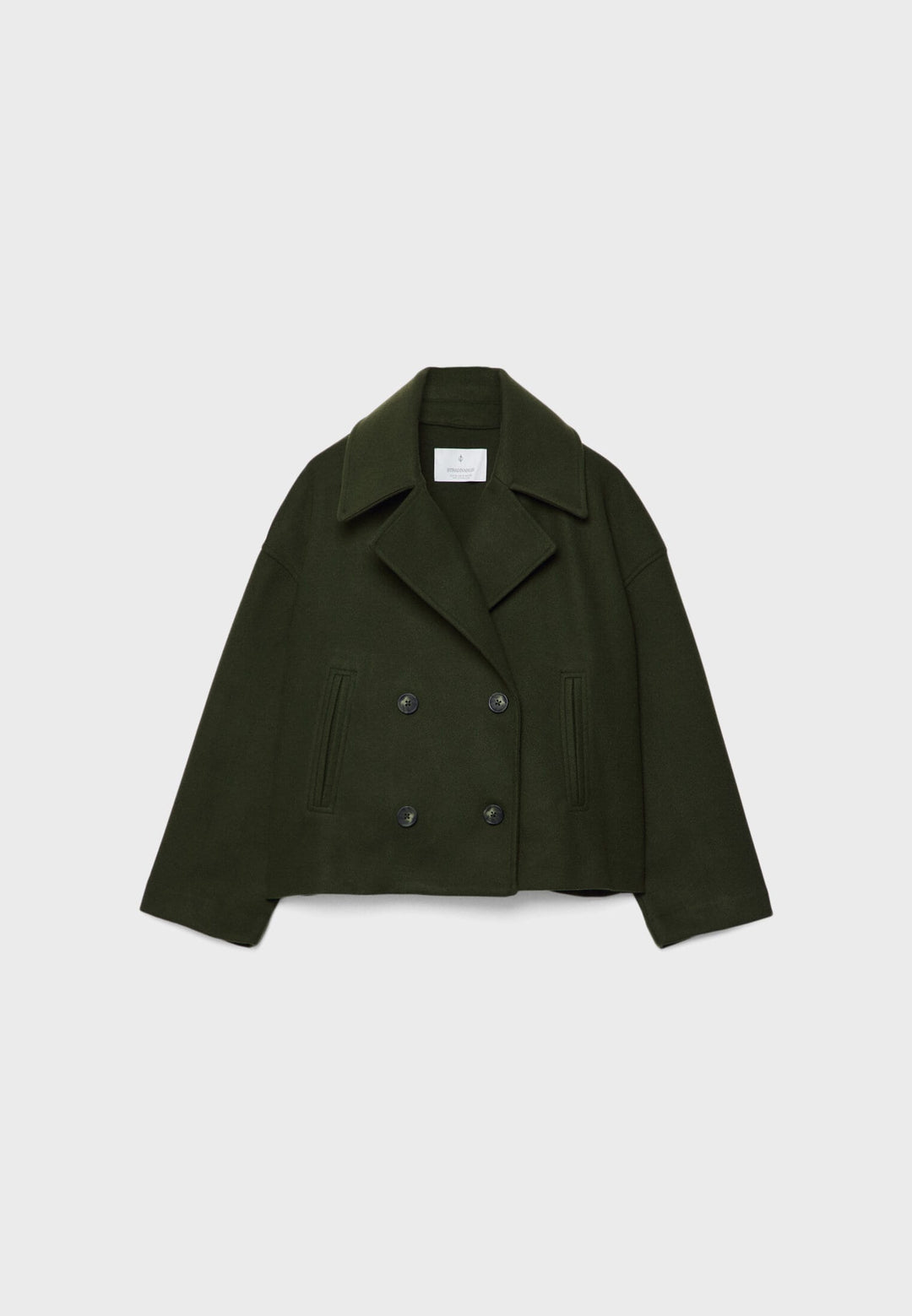 Short women's coat with double row of buttons made of vegan leather