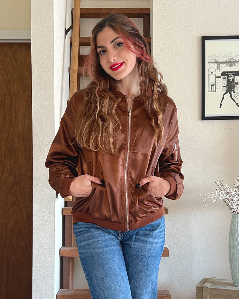 Casual women's bomber jacket – lightweight transitional jacket with zipper