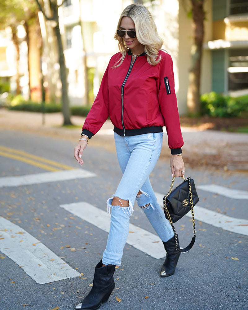 Casual women's bomber jacket – lightweight transitional jacket with zipper