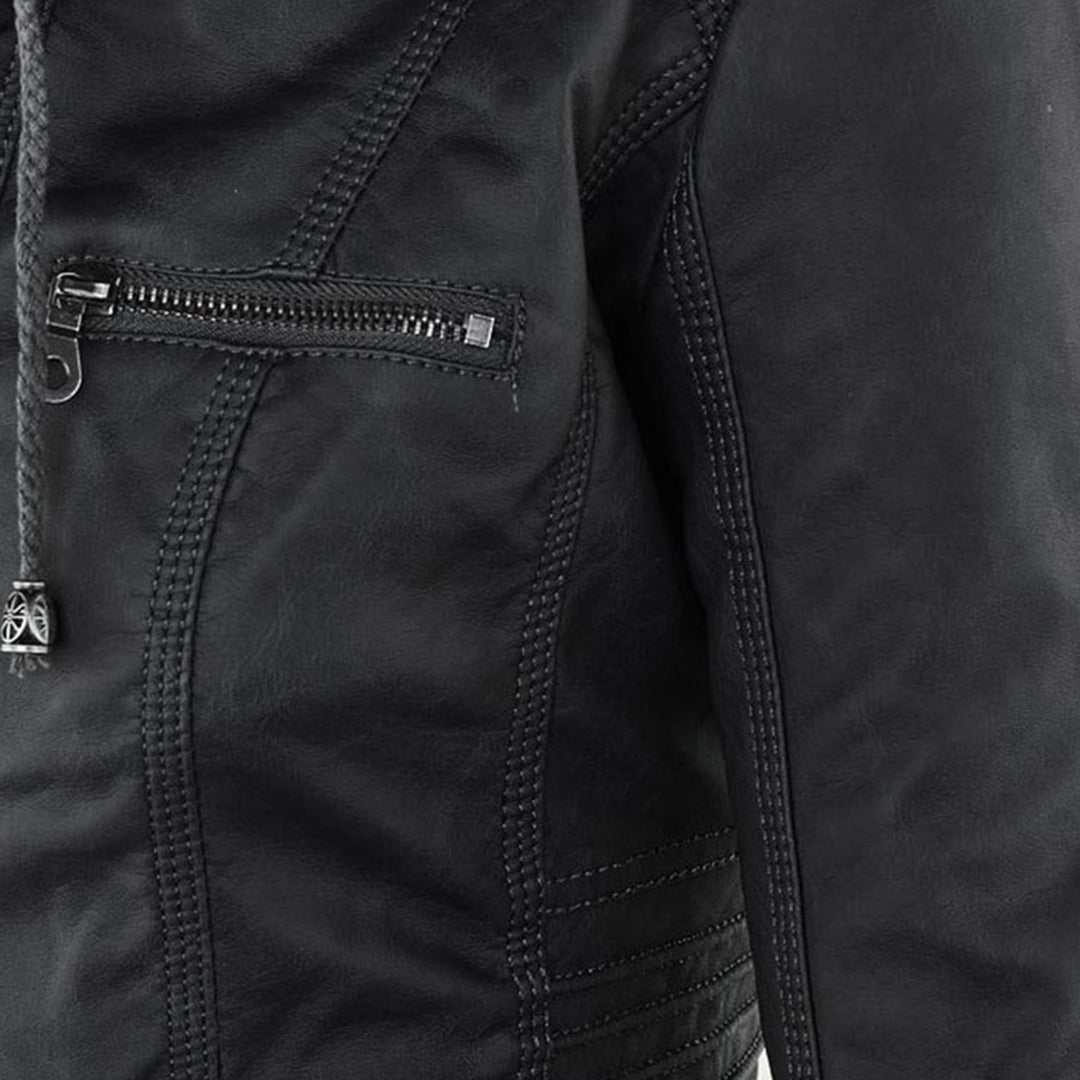 Damen Wetterfeste Lederjacke Mit Kapuze – Wasserdichter Stylischer Mantel