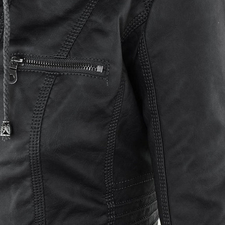Damen Wetterfeste Lederjacke Mit Kapuze – Wasserdichter Stylischer Mantel