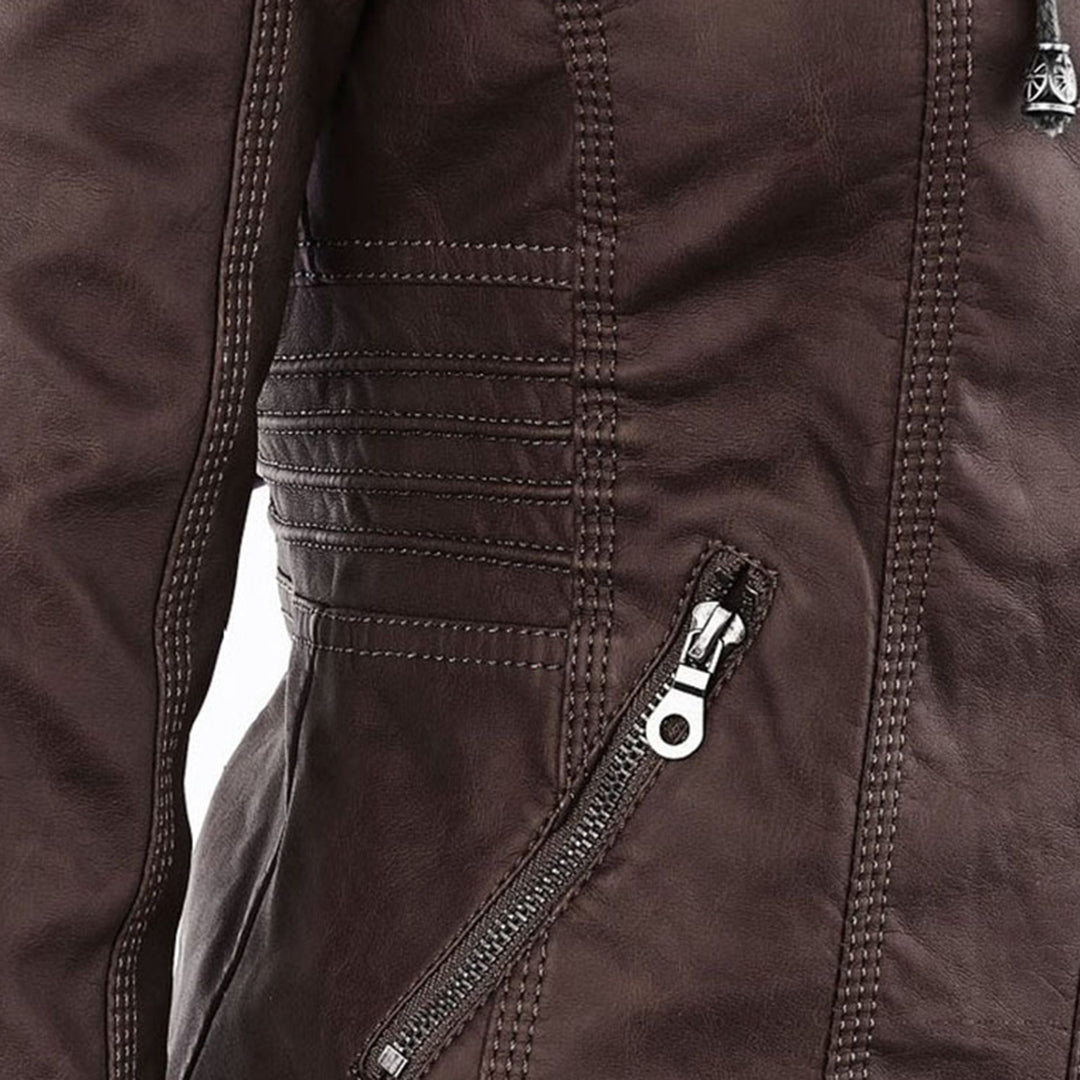 Damen Wetterfeste Lederjacke Mit Kapuze – Wasserdichter Stylischer Mantel