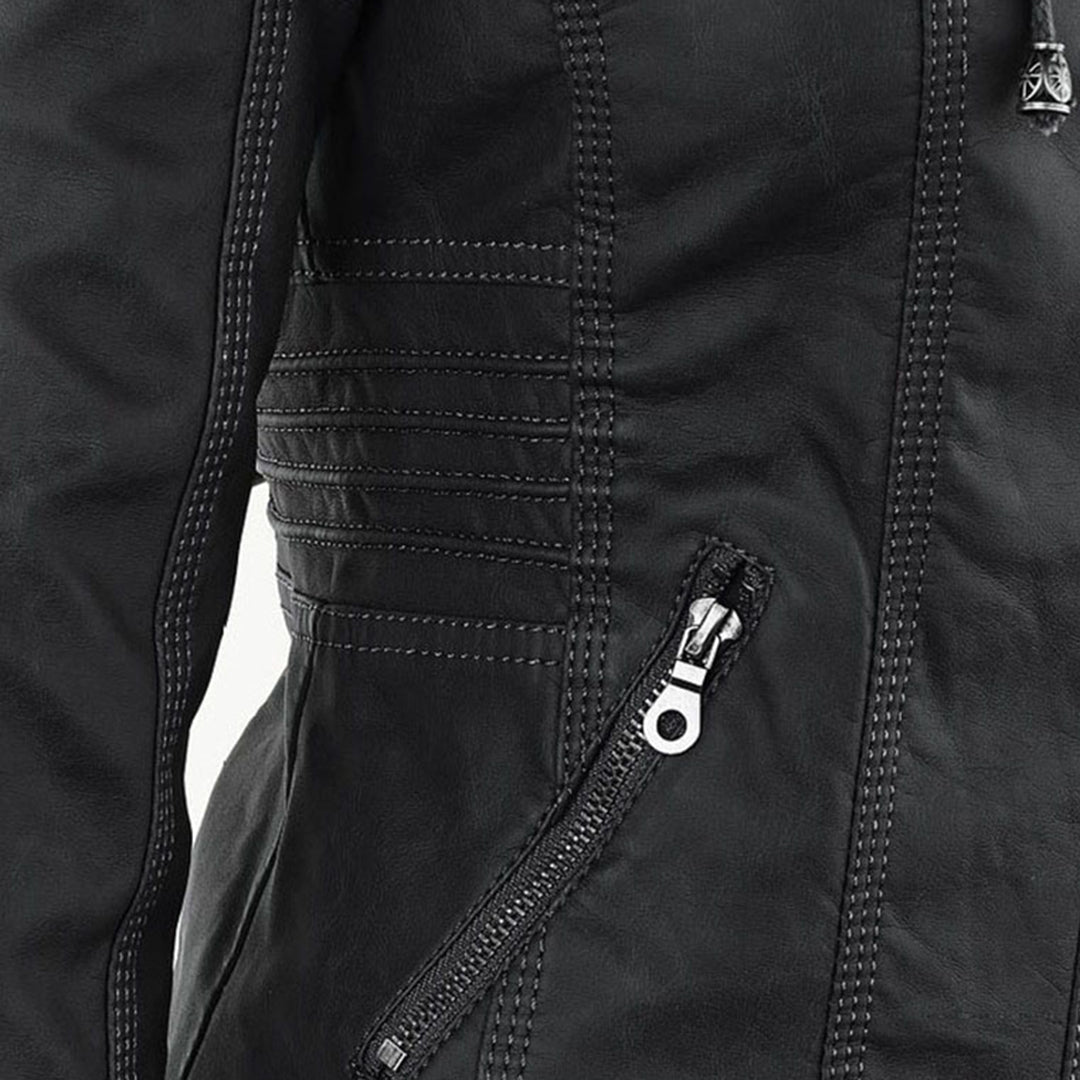 Damen Wetterfeste Lederjacke Mit Kapuze – Wasserdichter Stylischer Mantel