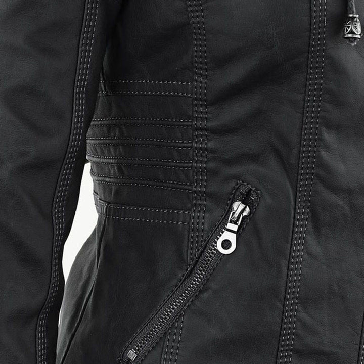 Damen Wetterfeste Lederjacke Mit Kapuze – Wasserdichter Stylischer Mantel
