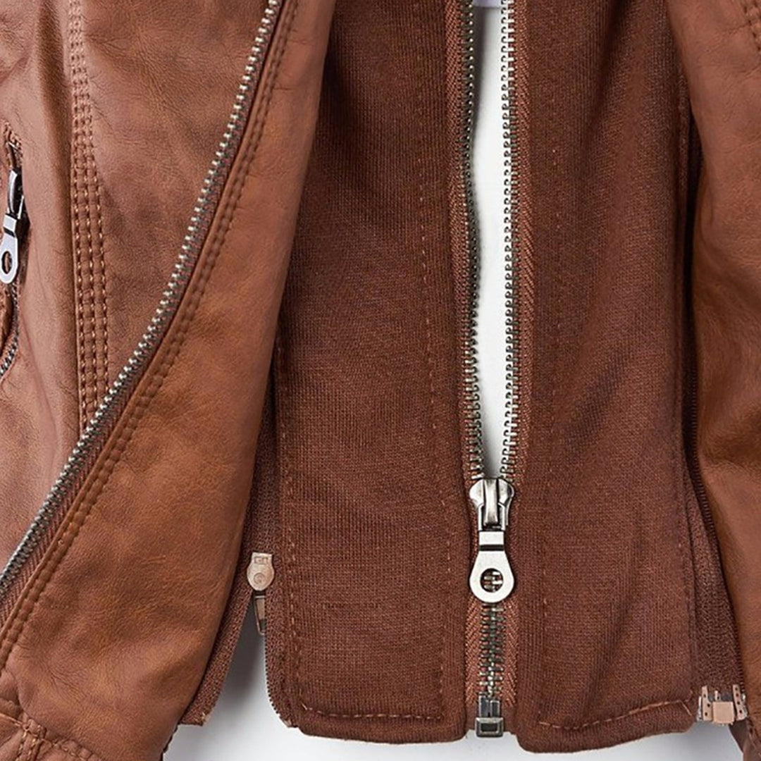 Damen Wetterfeste Lederjacke Mit Kapuze – Wasserdichter Stylischer Mantel