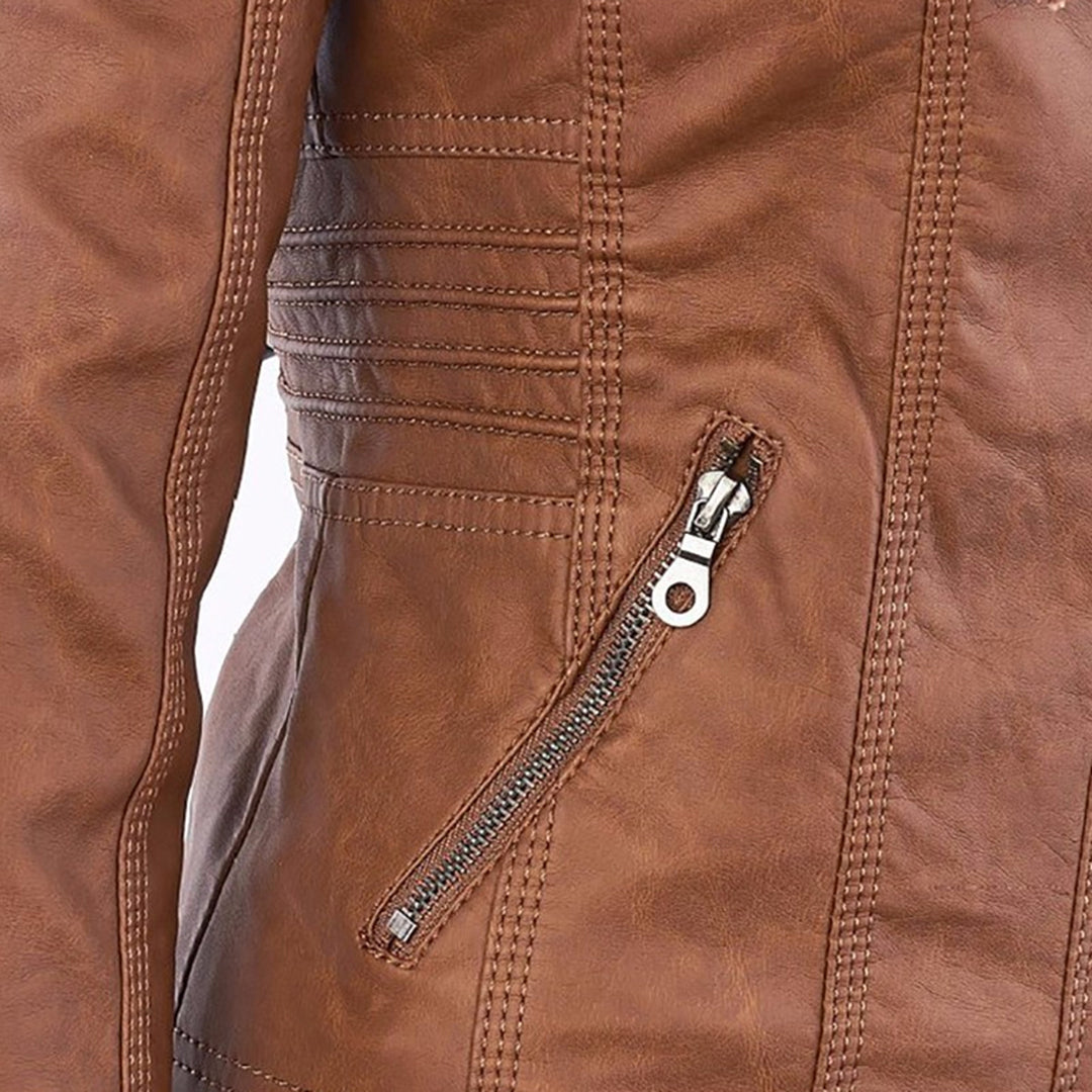 Damen Wetterfeste Lederjacke Mit Kapuze – Wasserdichter Stylischer Mantel