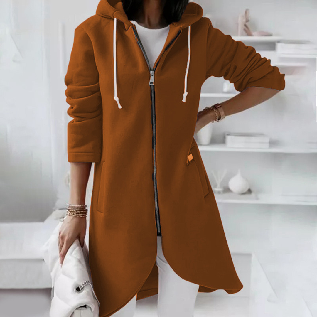 Long women's hoodie with zipper & hood – figure-flattering