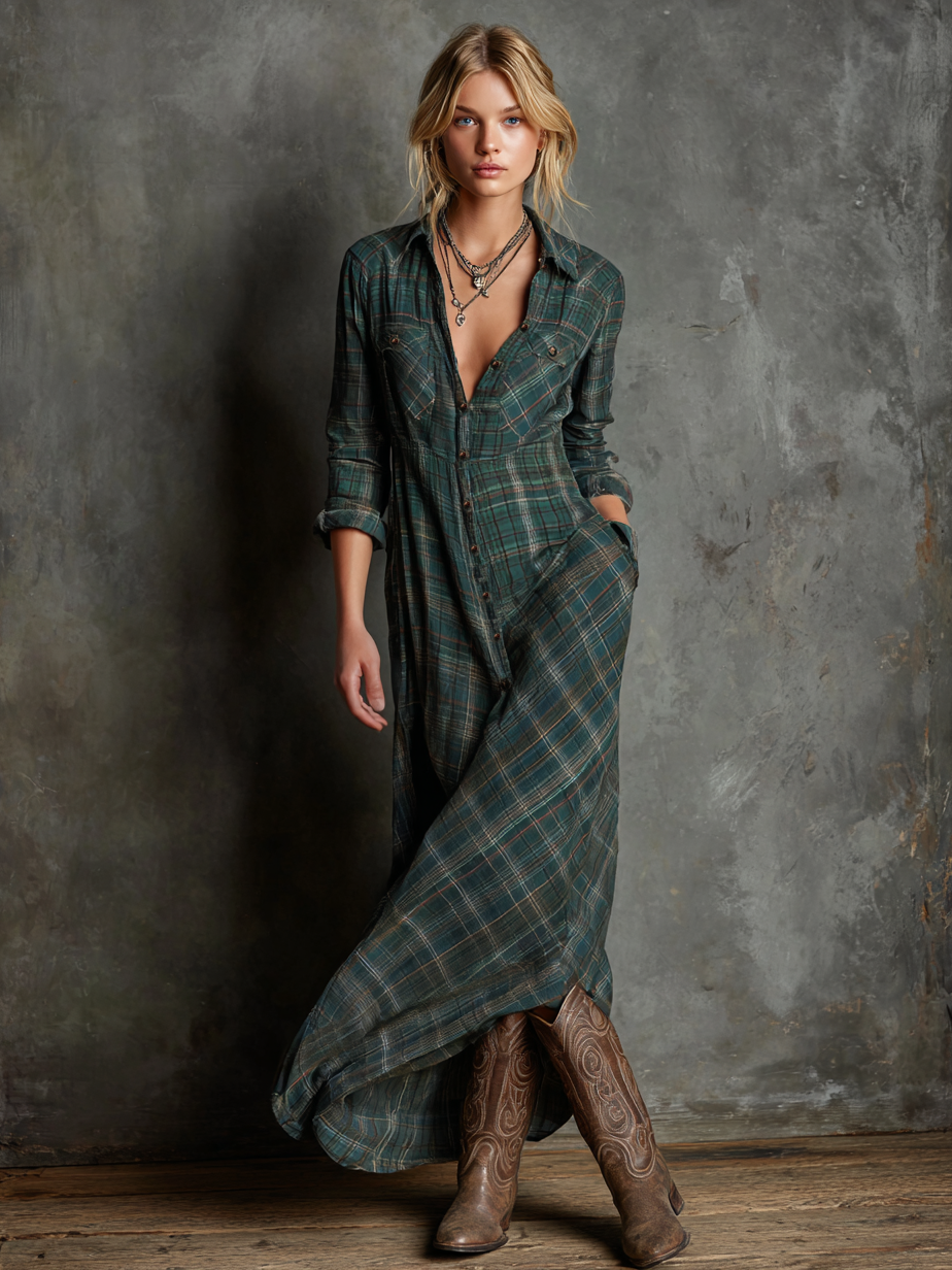 Damen-Maxikleid mit Karomuster: Elegante Vielseitigkeit für jeden Anlass 1