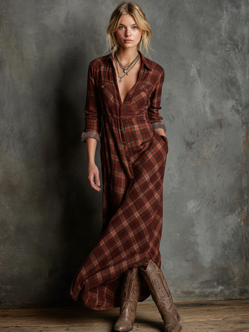 Damen-Maxikleid mit Karomuster: Elegante Vielseitigkeit für jeden Anlass 2