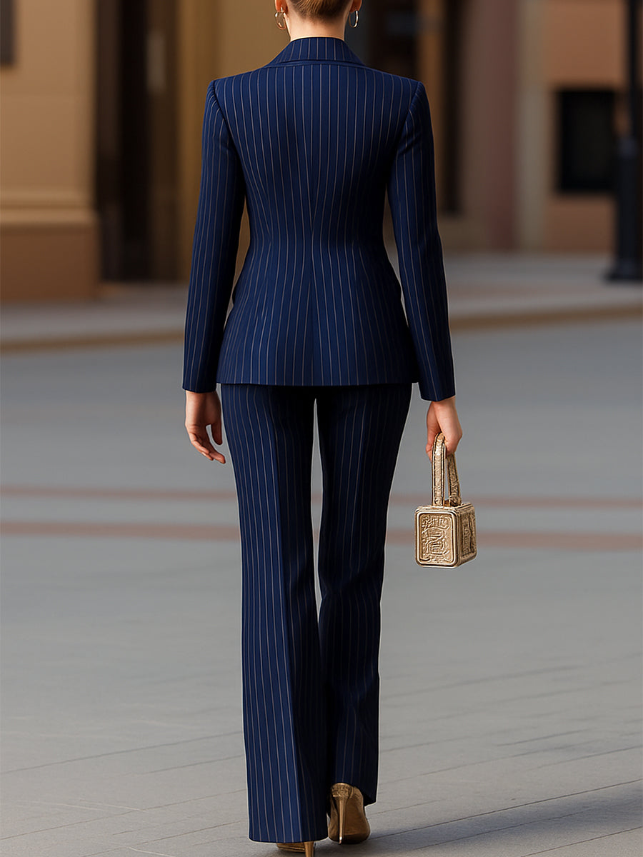 Damen Anzug Nadelstreifen Mischgewebe Elegant 3