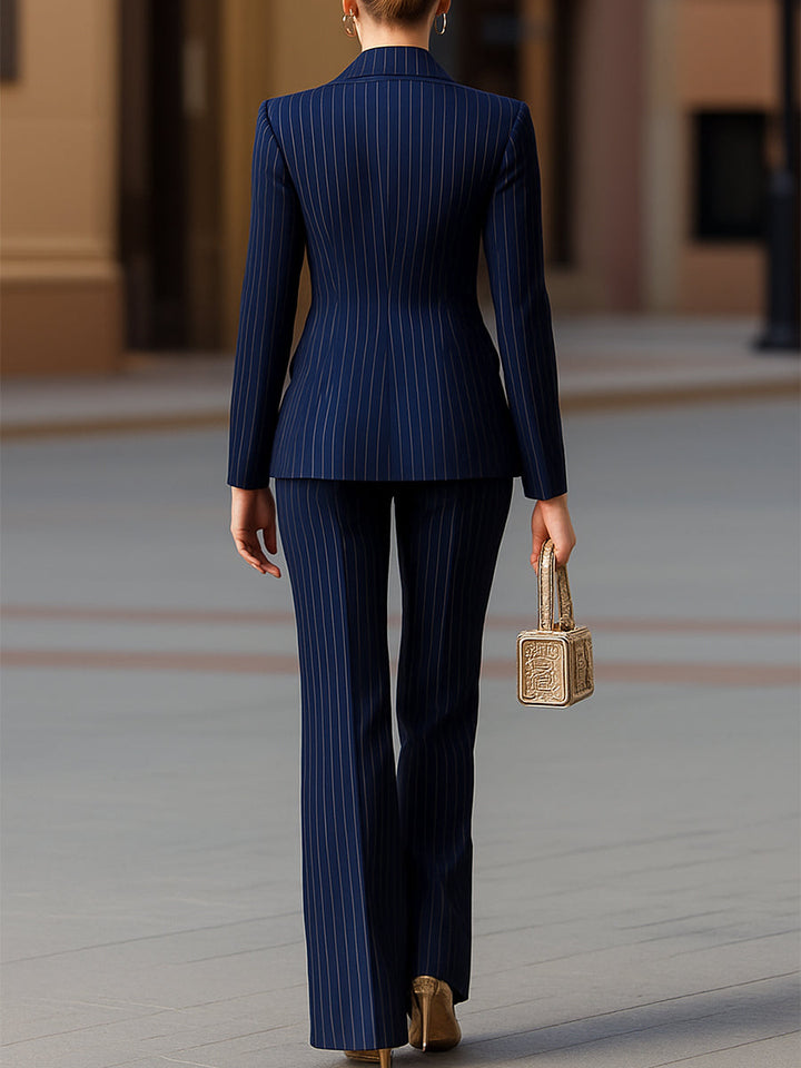 Damen Anzug Nadelstreifen Mischgewebe Elegant 3