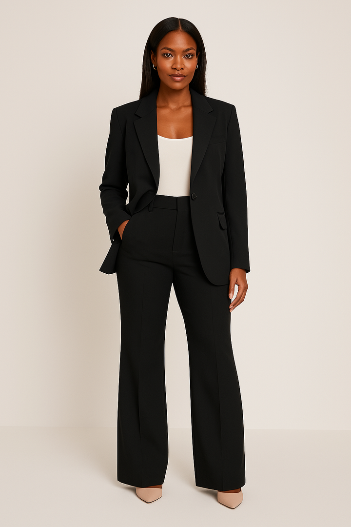 Damen Anzug Schwarz Maßgeschneiderter Blazer und Hose im Eleganten Schnitt 0