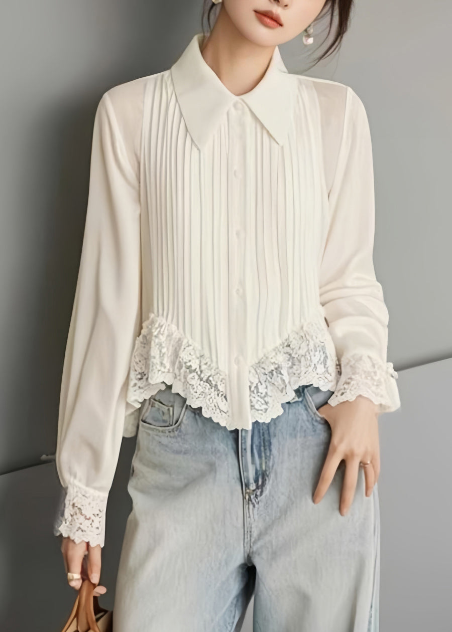 Damen Bluse Weiß Mit Spitze 0