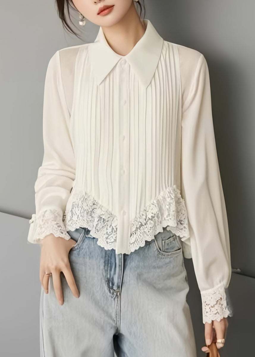 Damen Bluse Weiß Mit Spitze 1