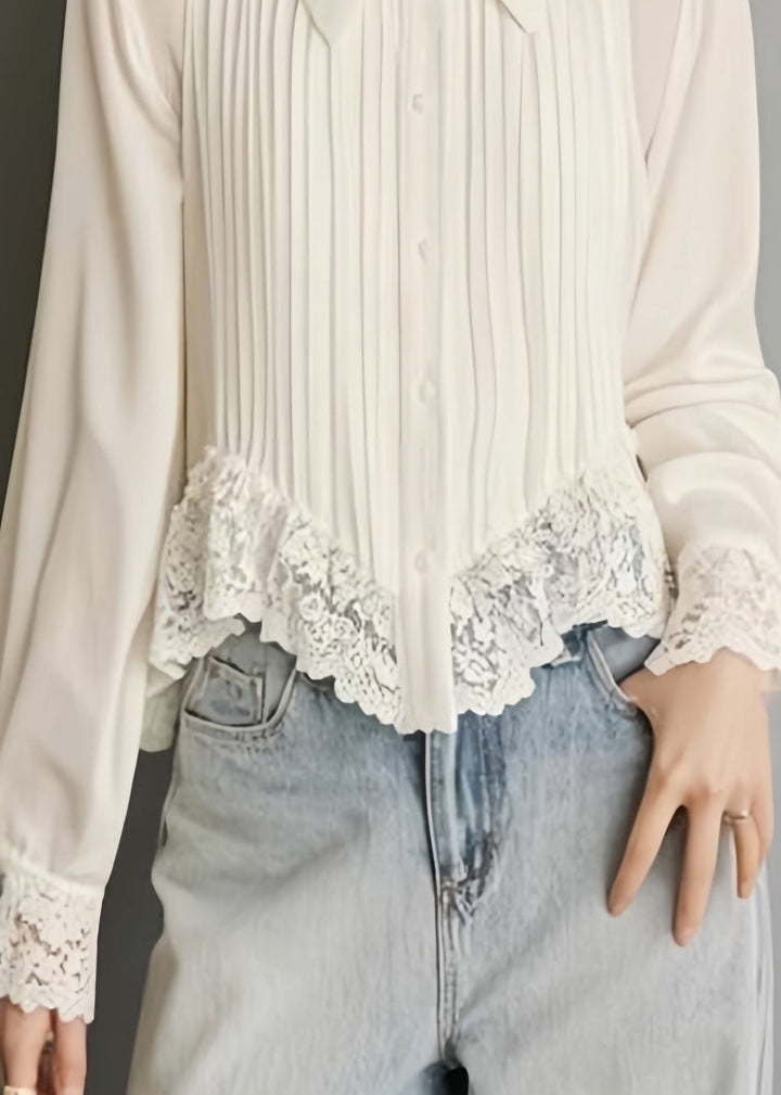 Damen Bluse Weiß Mit Spitze 3