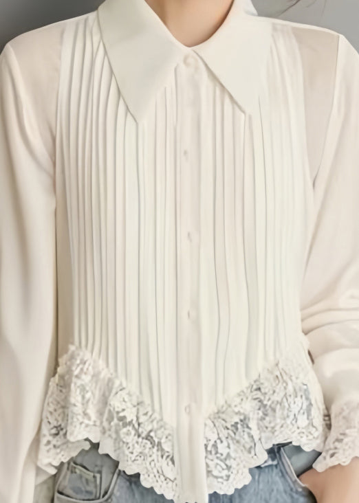 Damen Bluse Weiß Mit Spitze 4