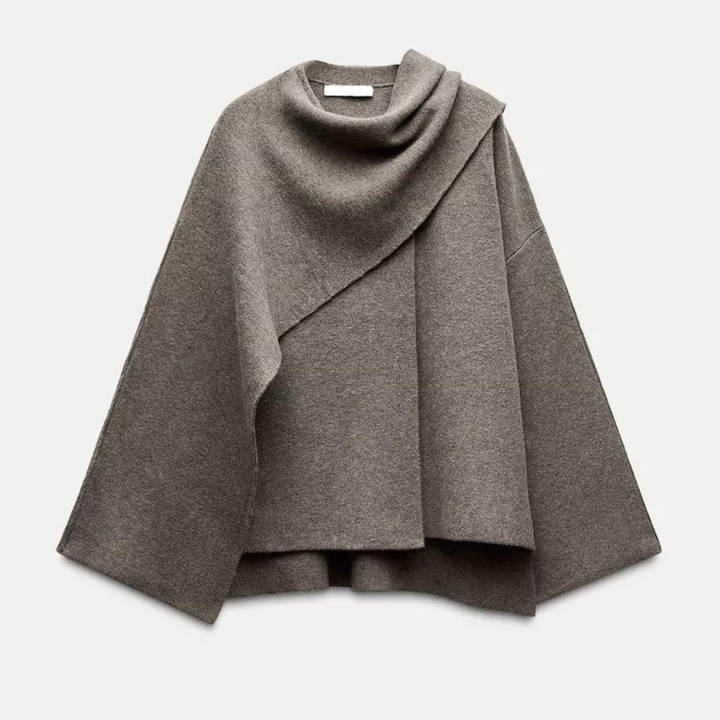 Women's cape coat made of soft fabric with asymmetrical design