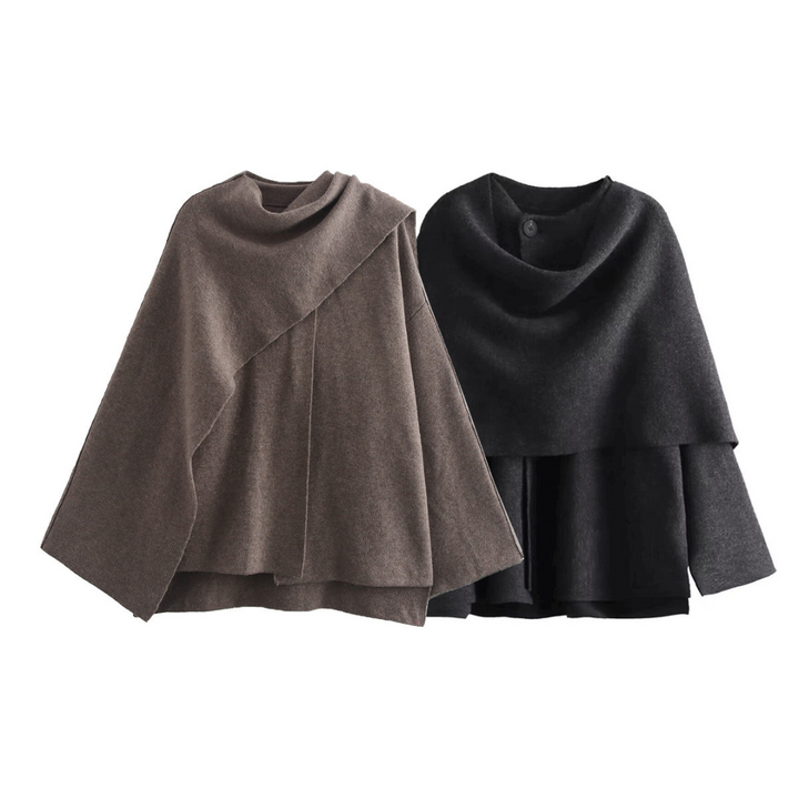 Women's cape coat made of soft fabric with asymmetrical design