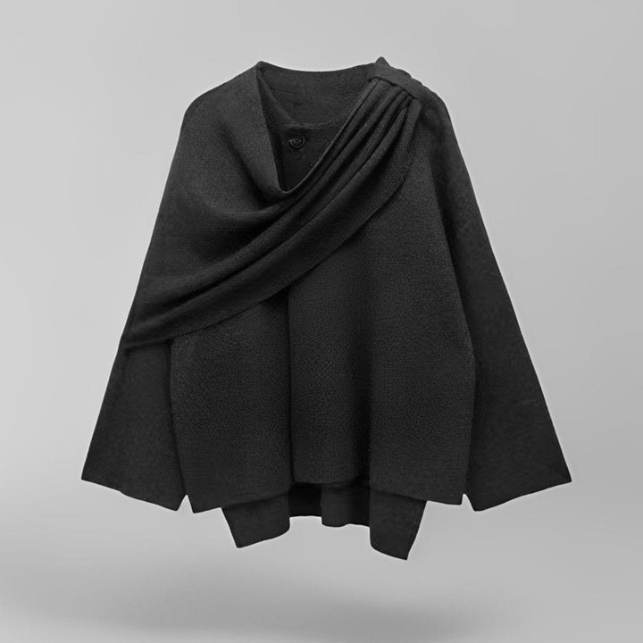 Women's cape coat made of soft fabric with asymmetrical design