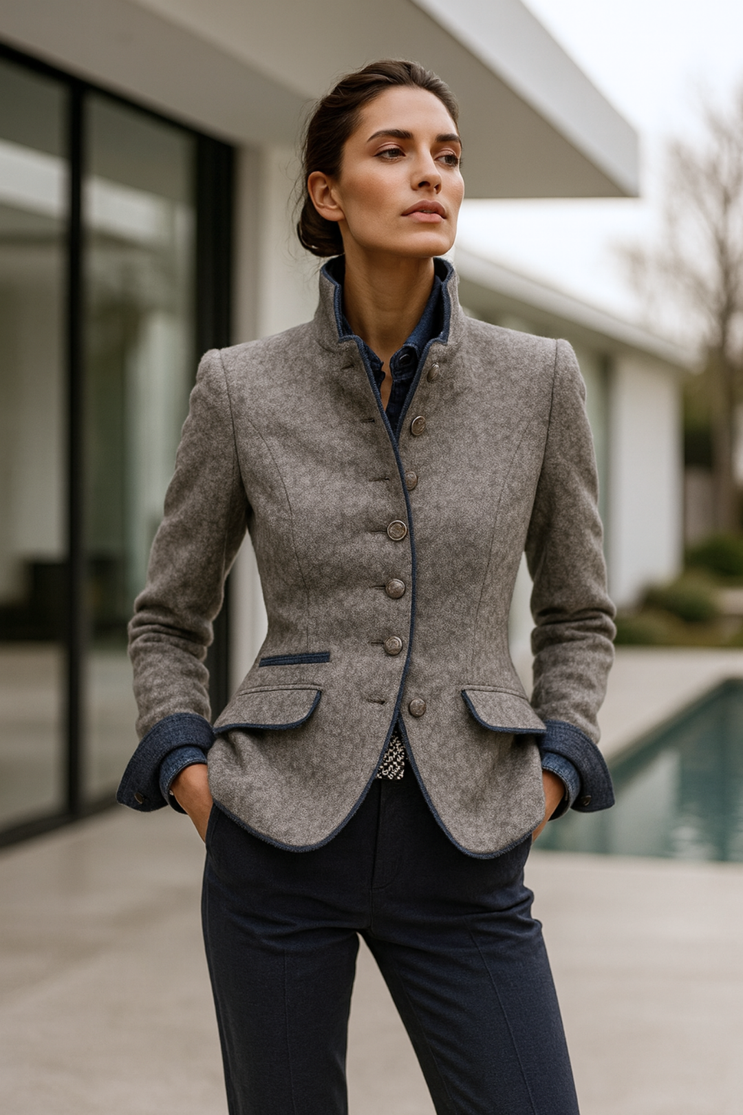 Damen Cardigan Baumwolle Hoher Kragen Elegant 0