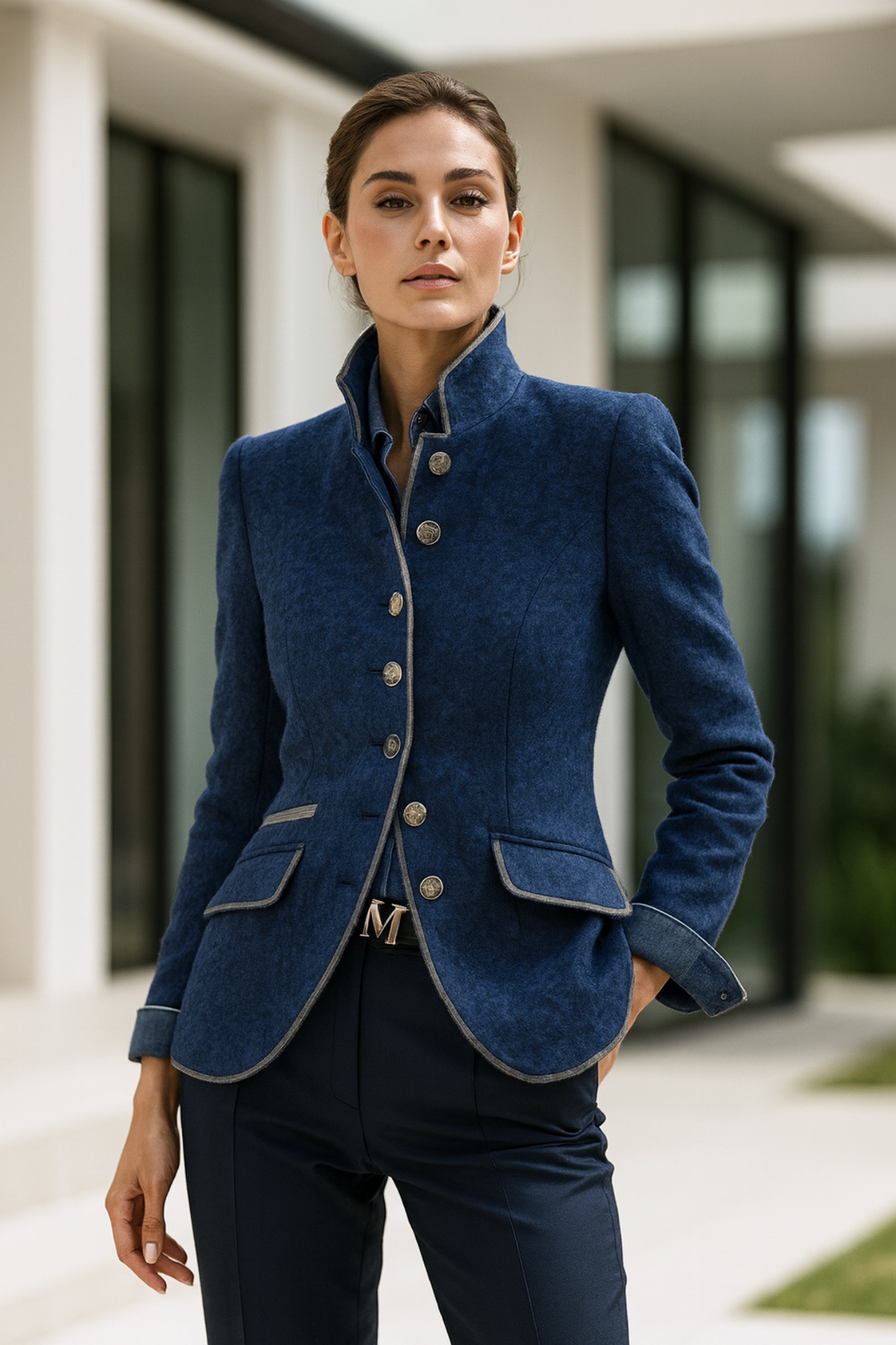 Damen Cardigan Baumwolle Hoher Kragen Elegant 3