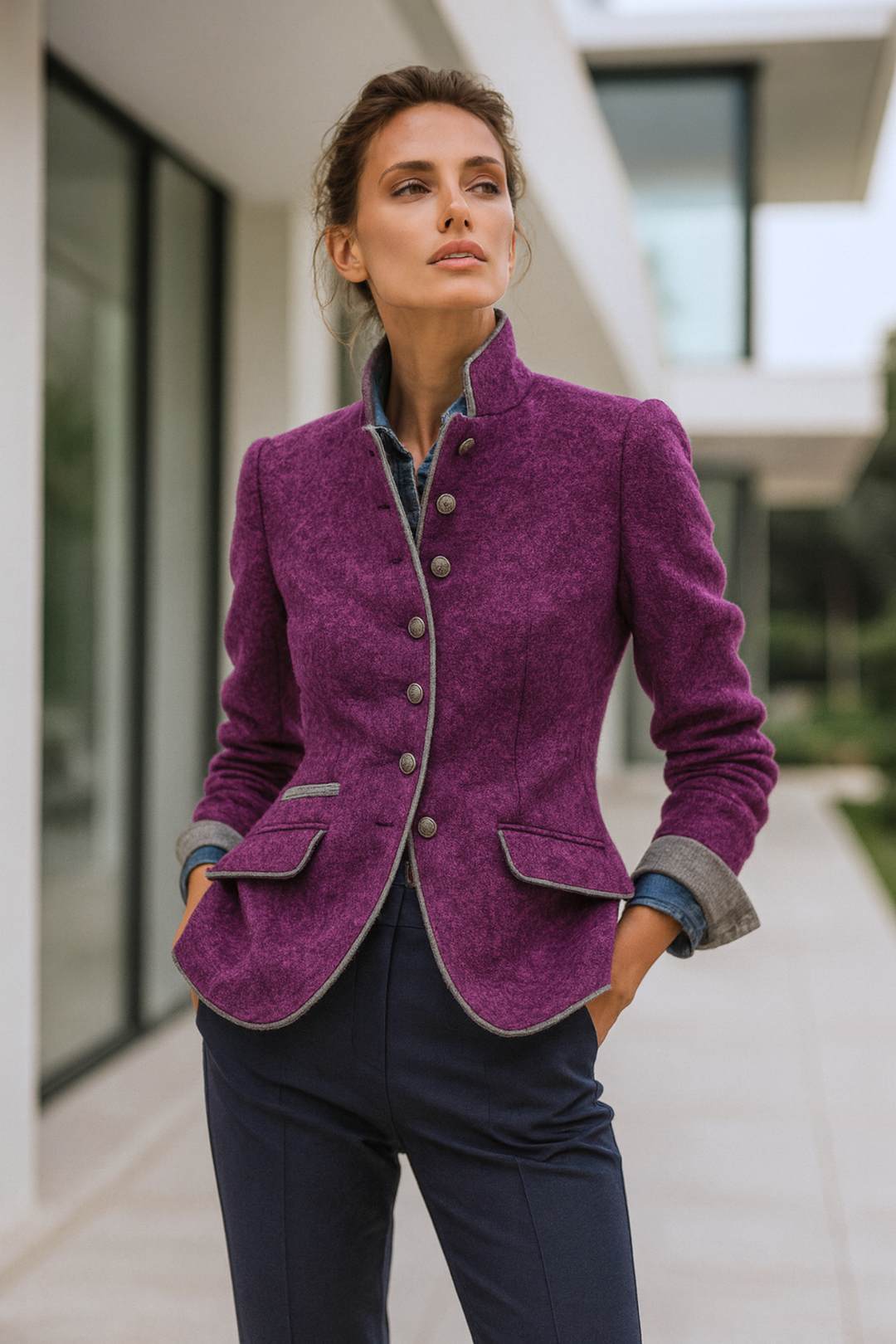 Damen Cardigan Baumwolle Hoher Kragen Elegant 6