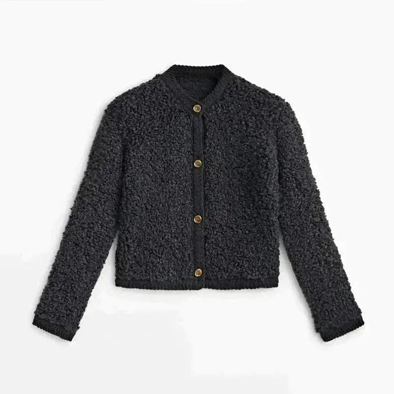 Women's Cardigan Teddy Fabric Cozy With Front Pockets and Long Sleeves