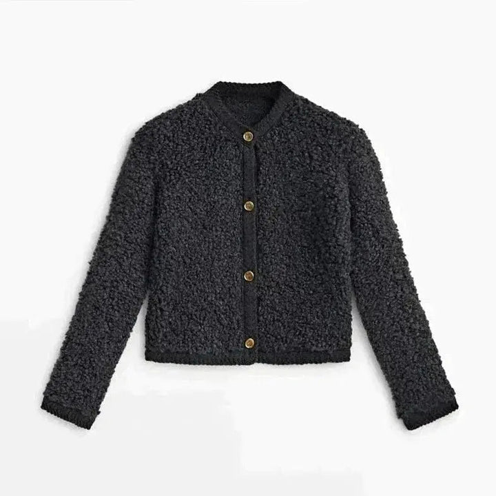 Women's Cardigan Teddy Fabric Cozy With Front Pockets and Long Sleeves