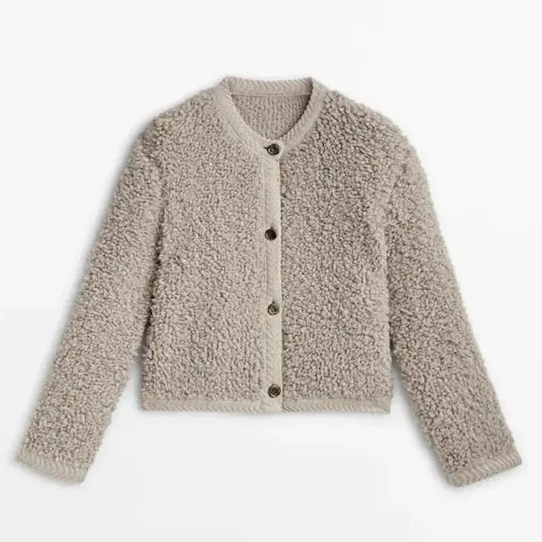 Women's Cardigan Teddy Fabric Cozy With Front Pockets and Long Sleeves