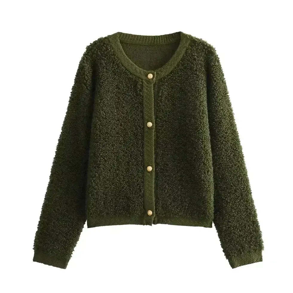 Women's Cardigan Teddy Fabric Cozy With Front Pockets and Long Sleeves