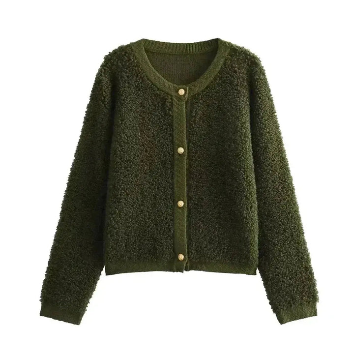 Women's Cardigan Teddy Fabric Cozy With Front Pockets and Long Sleeves