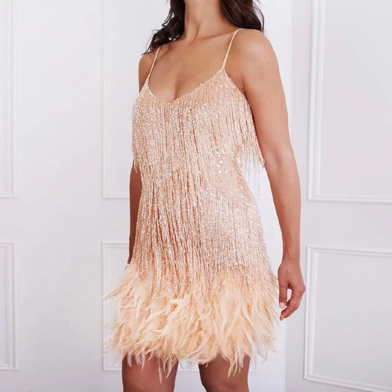 Damen Cocktailkleid Pailletten Fransen Figurbetont Glamourös 6