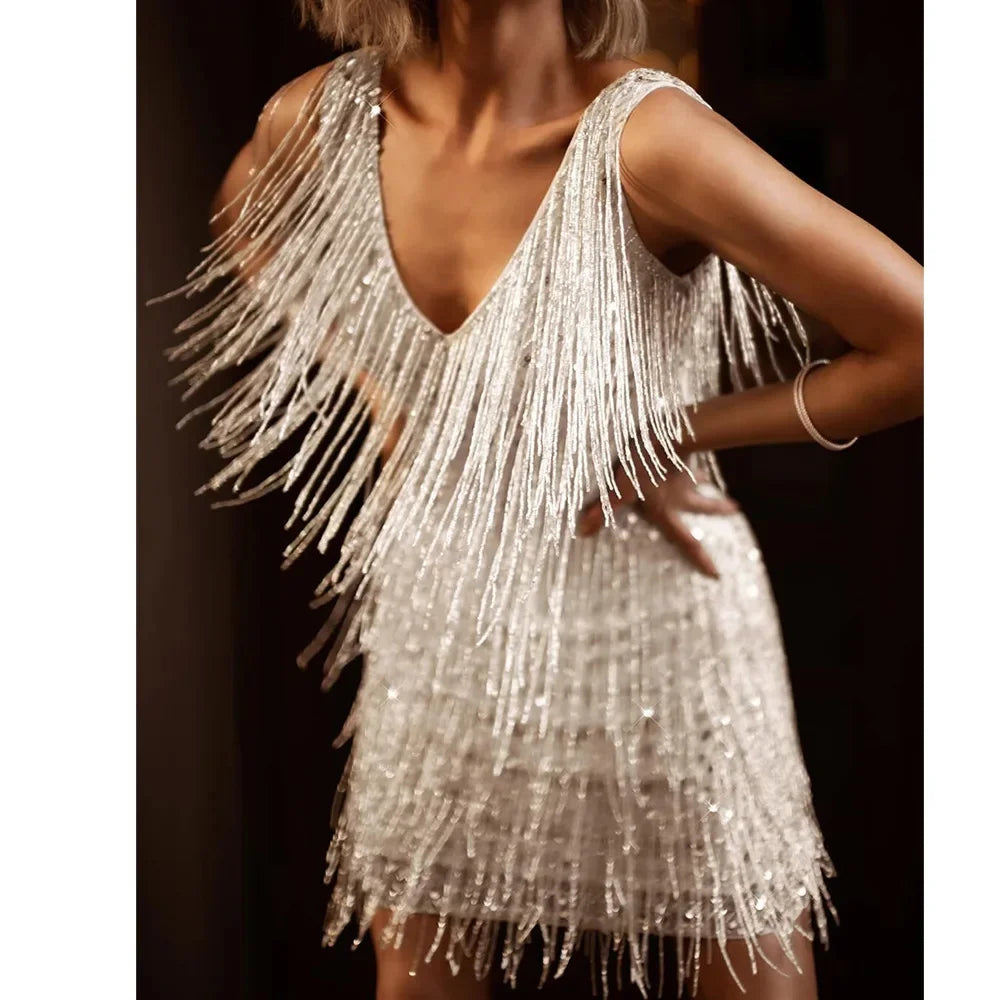 Damen Cocktailkleid mit Fransen und Pailletten für Festliche Anlässe 2